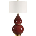 Lampa sto owa o nowoczesnym konturze z delikatnym akcentem w odcieniu bieli