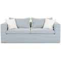 Sofa tapicerowana o harmonijnych proporcjach z wyraznym zarysem w odcieniu bieli