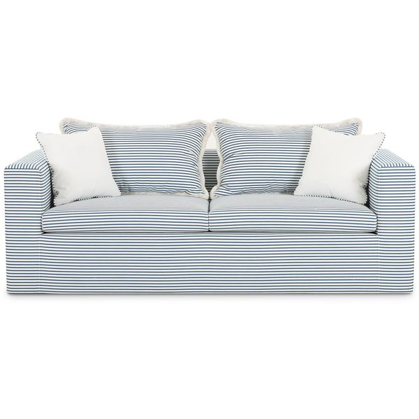Sofa tapicerowana o harmonijnych proporcjach z wyraznym zarysem w odcieniu bieli