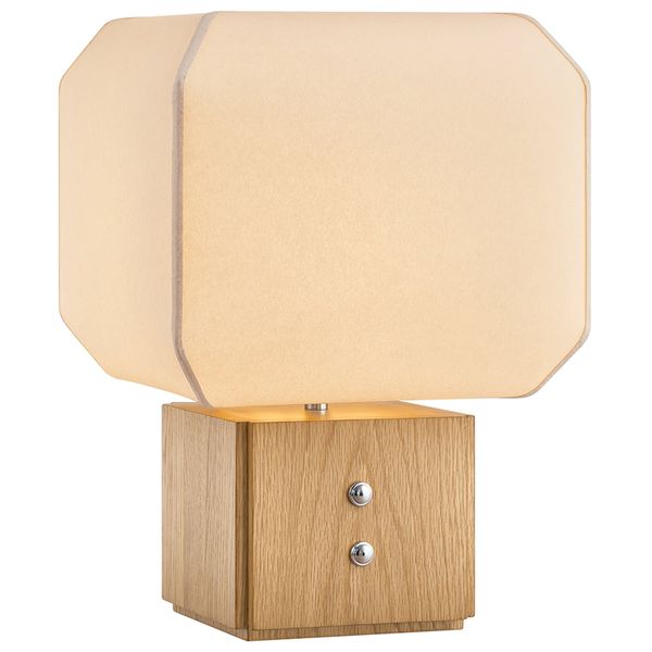 Lampa sto owa o zaokraglonej formie z delikatnym akcentem w odcieniu bezu
