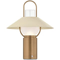 Lampa sto owa o zaokraglonej formie z subtelnym wyrazem w odcieniu bezu