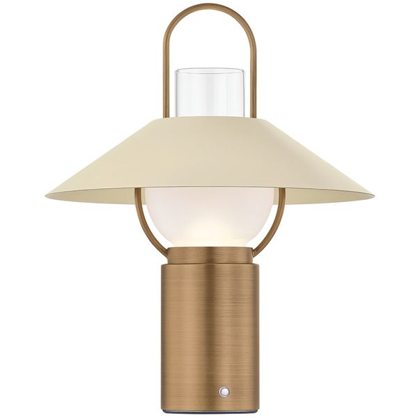 Lampa sto owa o zaokraglonej formie z subtelnym wyrazem w odcieniu bezu