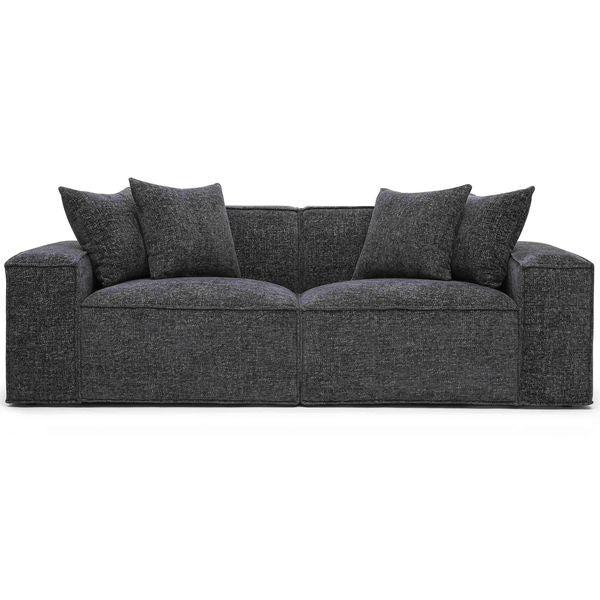 Sofa tapicerowana o spokojnej linii z oszczednym detalem w odcieniu czerni
