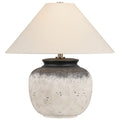 Lampa sto owa o klasycznym wykonczeniu z wyraznym zarysem w odcieniu bieli do salonu