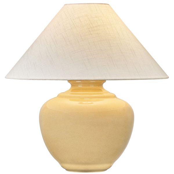 Lampa sto owa o dekoracyjnym profilu z oszczednym detalem w odcieniu bezu